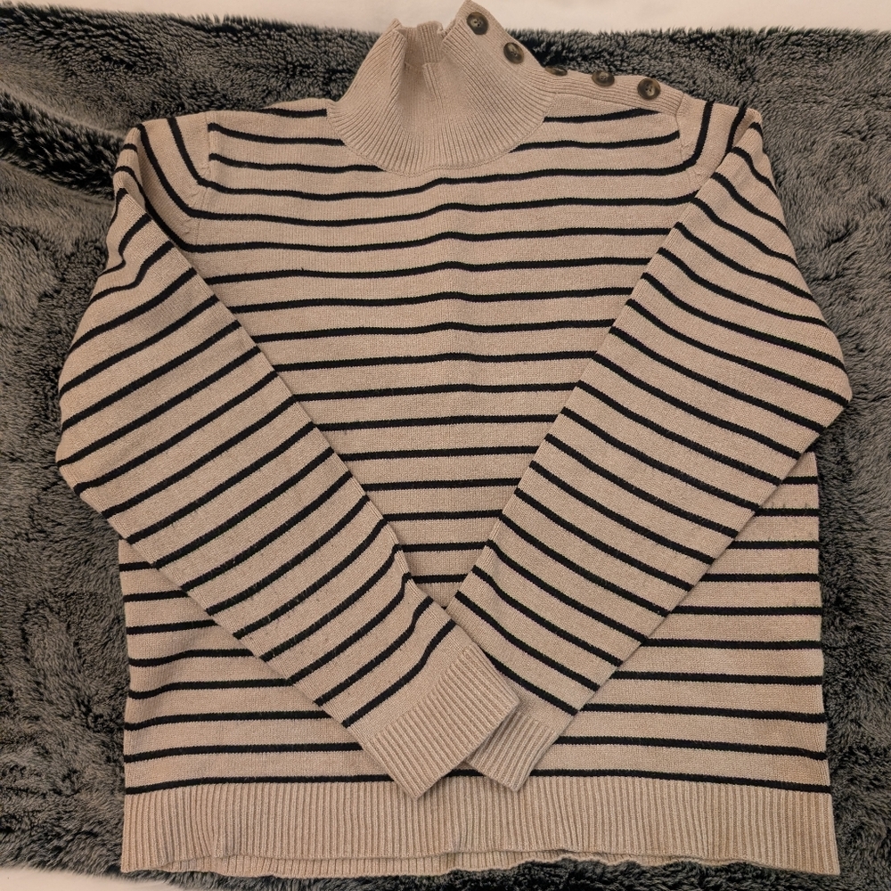 Button Shoulder Striped Sweater - Picture 2 of 4